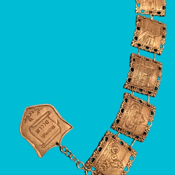 1950s Rome Italy Panel Charm Bracelet Trevi Fountain, St. Peters Square, Colosse - Picture 5 of 6